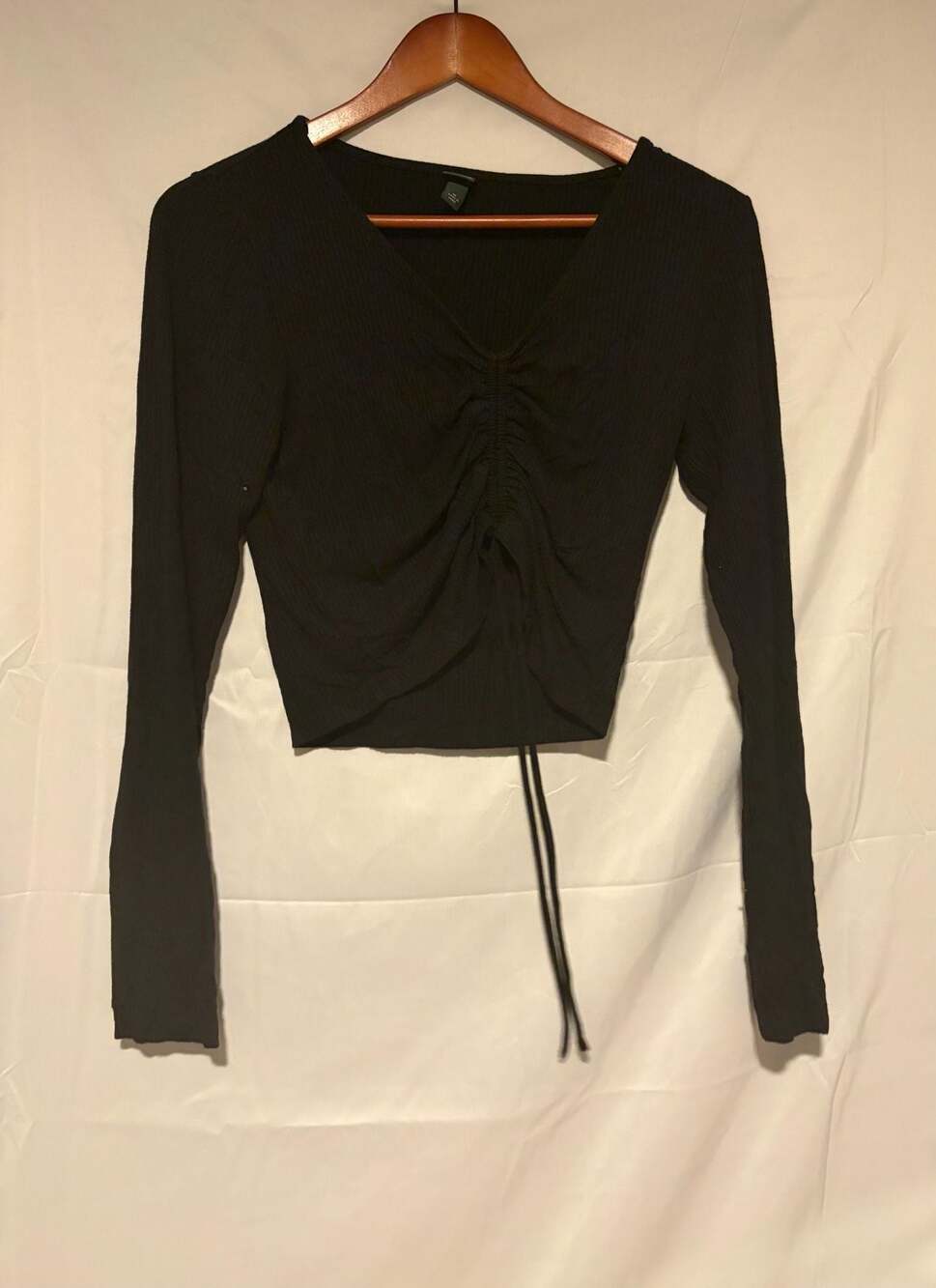 Wild Fable Black Ruched Long Sleeve Crop Top